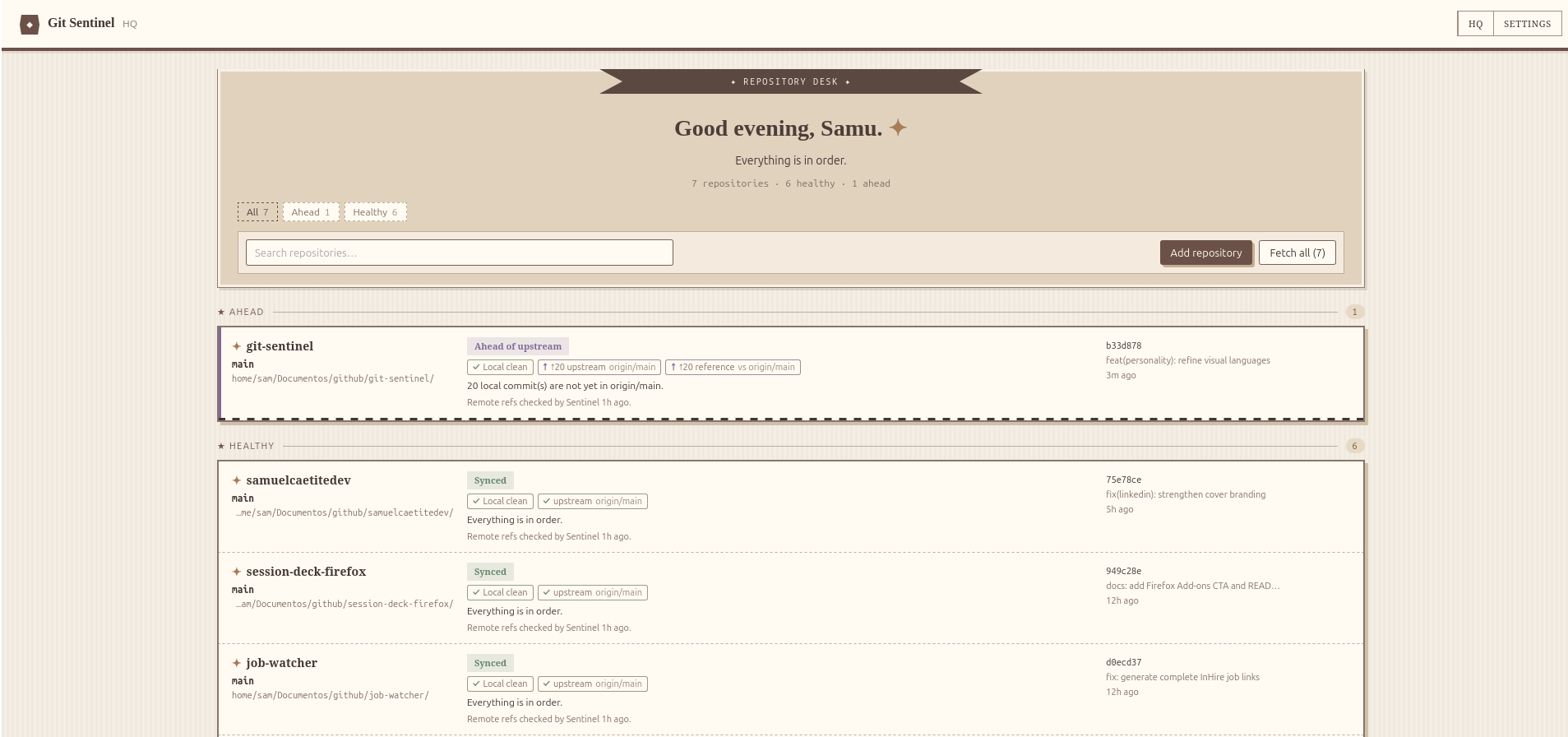 Git Sentinel en la personalidad Retro